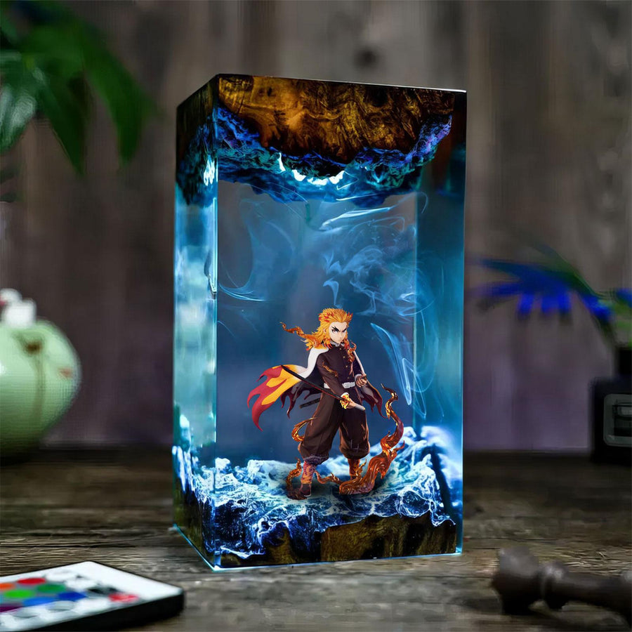 Rengoku Demon Slayer resin lamp, a handmade gift under $100