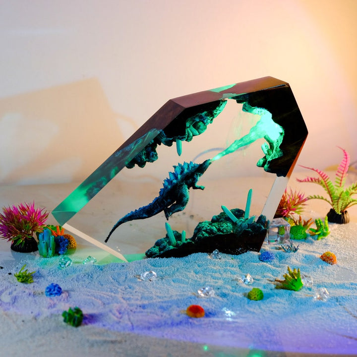 Monster Godzilla Green Breath Crystal-Cut Resin Lamp