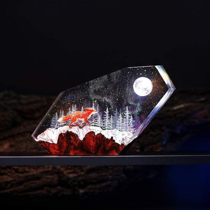 Fox in Winter Resin Lamp
