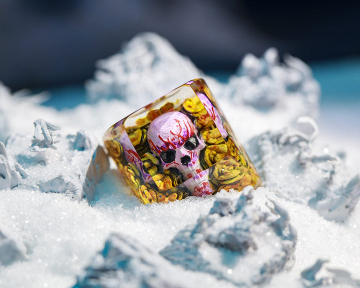 Golden Pink Skull Artisan Keycap