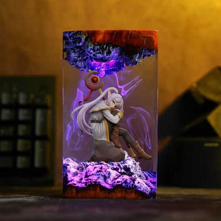 Mage Frieren Seated Purple Glow Resin Lamp