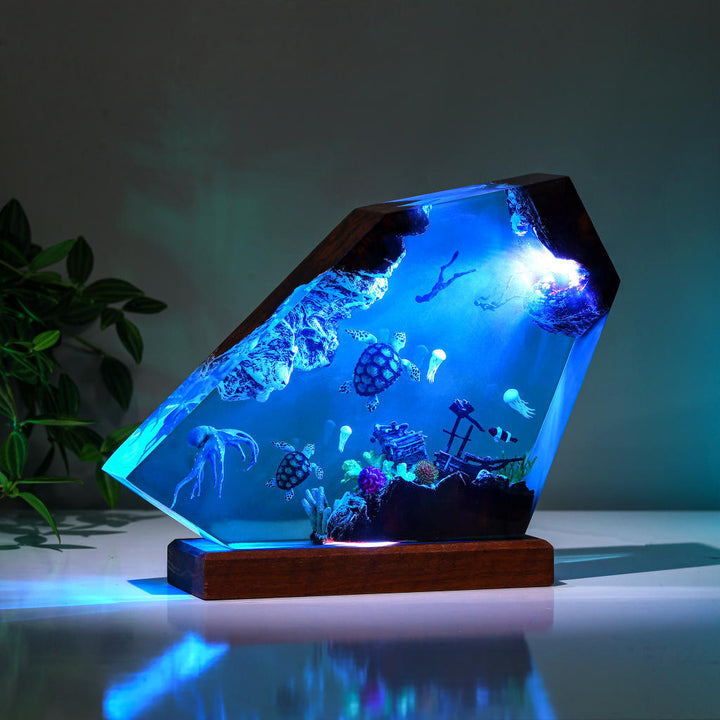 Sea Turtle and Kraken Resin Lamp